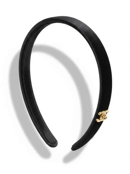 CHANEL Black Headband with Gold CC Turnlock Logo - Picture 2 of 8